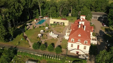 Aerial 4K video from drone to Svente (Jaunsvente) manor. Latvia Stock Footage 244646049
