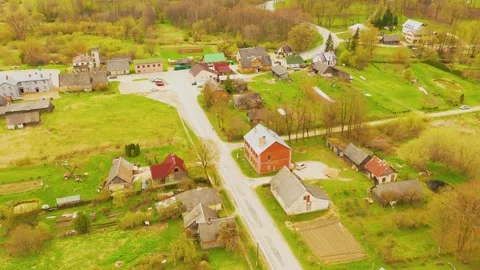 Aerial 4K video from flying drone to the town of Akniste “Aknīste” Stock Footage 303980978