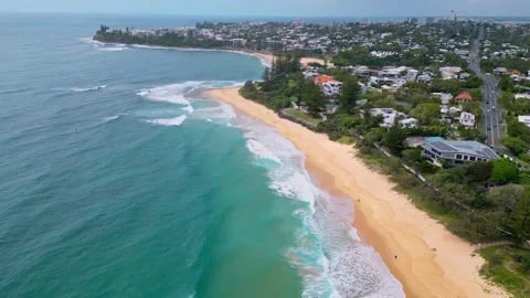 Aerial 4k video over Dicky Beach in Caloundra, Queensland Stock Footage 319872144