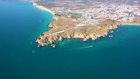 Aerial 4K video to Ponta da Piedade near Lagos in Algarve, Portugal Stock Footage 320589084
