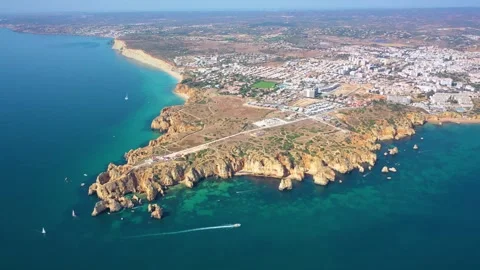 Aerial 4K video to Ponta da Piedade near Lagos in Algarve, Portugal Stock Footage 320589088