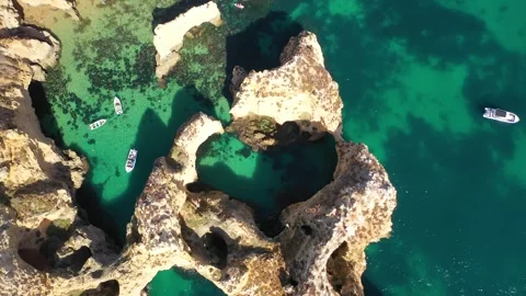 Aerial 4K video to Ponta da Piedade near Lagos in Algarve, Portugal Stock Footage 320589154