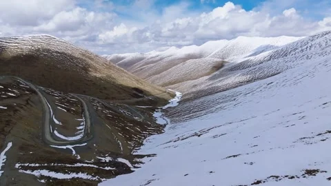 Aerial 4K View of Bayan Har Mountains in Qinghai-Tibet Plateau with Snowy Peaks Stock Footage 294724082