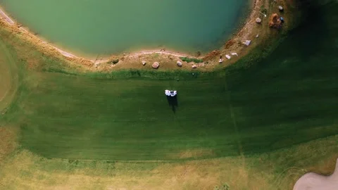 Aerial 4k view of DJ playing at Golf Course in summer sunny day Stock Footage 172436372