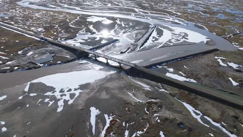 Aerial 4K View of the First Bridge at Yellow River Source Stock Footage 294711010