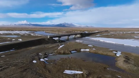Aerial 4K View of the First Bridge at Yellow River Source Stock Footage 294729235