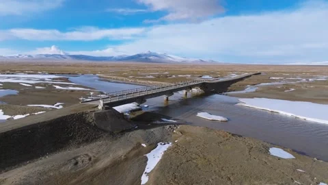 Aerial 4K View of the First Bridge at Yellow River Source Stock Footage 294729407