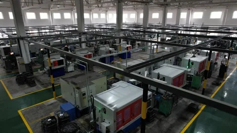 Aerial 4K view of inside terminal car factory Stock Footage 202240720