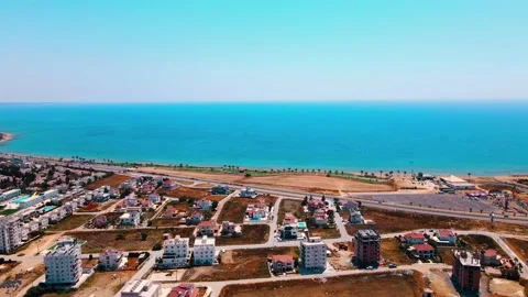 Aerial 4k view of Long Beach in Famagusta, North Cyprus Stock Footage 172415436