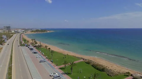 Aerial 4k view of Long Beach in Famagusta, North Cyprus Stock-Footage 172415571