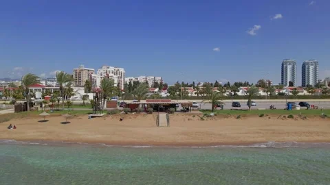 Aerial 4k view of Long Beach in Famagusta, North Cyprus Stock-Footage 172415583