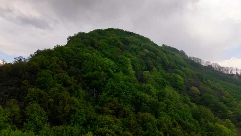Aerial 4K View of Misty Forest and Green Hills Under Overcast Sky Vídeos de archivo 334325043