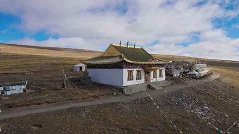 Aerial 4K View of a Remote Temple in the Depths of the Qinghai-Tibet Plateau Stock Footage 294514385