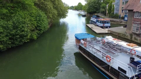 Aerial 4k View of River Thames and Christ Church Meadow in Oxford, England Stock Footage 312518427