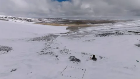Aerial 4K View of Snow-Covered Qinghai-Tibet Plateau, Yellow River Source Stock Footage 294729461