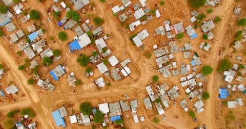 Aerial 4K view of typical architecture in sub-Saharan Africa. Stock-Footage 114396503