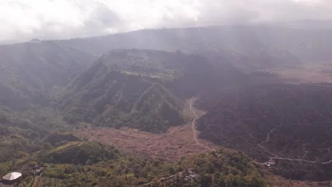 Aerial 4K view of volcano Mount Batur, Abang, Lake Batur in Kintamani, Bali Stock Footage 325387819