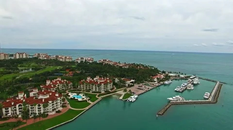 Aerial 4K Virginia Key and Fisher Island in Key Biscayne, Florida Stock Footage 59125347