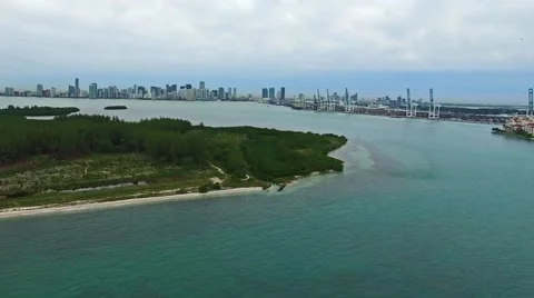 Aerial 4K Virginia Key and Fisher Island in Key Biscayne, Florida Stock Footage 59125403