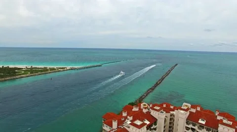 Aerial 4K Virginia Key and Fisher Island in Key Biscayne, Florida Stock Footage 59126066