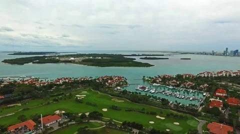 Aerial 4K Virginia Key and Fisher Island in Key Biscayne, Florida Stock Footage 59129972