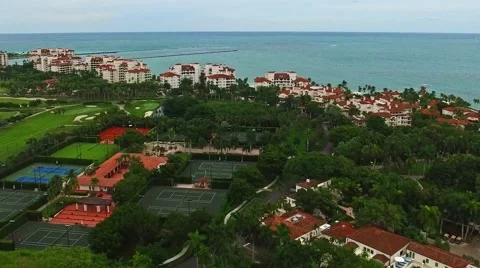 Aerial 4K Virginia Key and Fisher Island in Key Biscayne, Florida Stock Footage 59129989