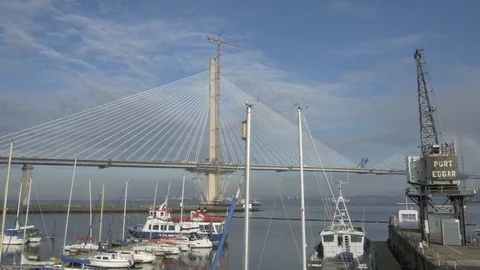Aerial 9 of the Construction of Queensferry Crossing, Scotland, Oct 2016 Stock Footage 79674413