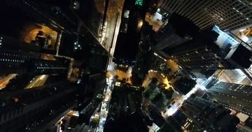 AERIAL. 90 degree View from the dron to nights city streets in Hong Kong Stock Footage 85608495