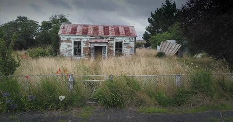 AERIAL: Abandoned haunted house, North island New Zealand Stock Footage