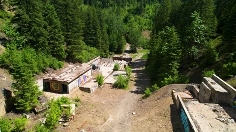 Aerial of an abandoned mine Stock Footage 243607869