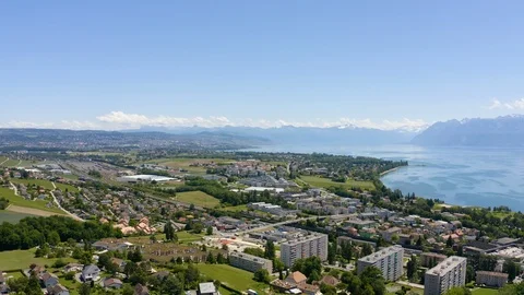 Aerial above Morges agglomeration, Denges and Preverenges Stock Footage 111439439