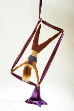 Aerial acrobat rectangle element hanged fabric 스톡 사진