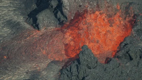 Aerial of active volcano erupting red hot magma Stock Footage 91510982