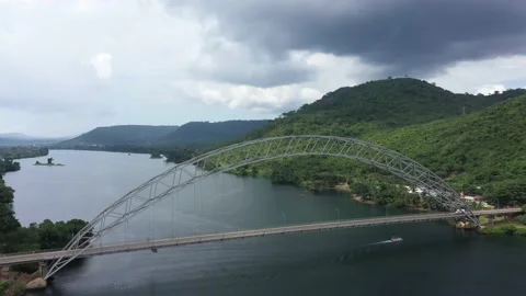 Aerial Adome bridge Volta River Ghana Africa part 2 4K Stock Footage 160977845