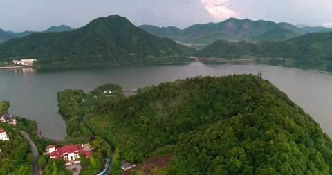 Aerial after Rain Lake Surface With Ripples and Reflections Video stock 320995563