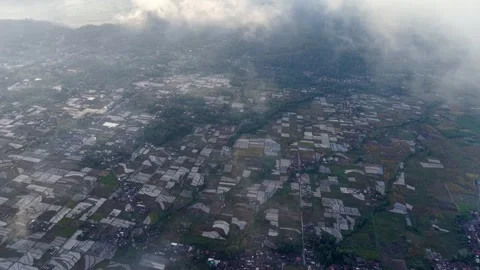 Aerial Agricultural Patchwork Below Misty Vídeos de archivo 346252131
