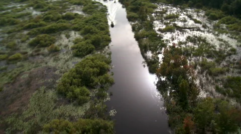 Aerial Airboats Channel Sunset Stock Footage