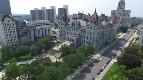 Aerial Albany Ny Capital and Plaza Stock Footage
