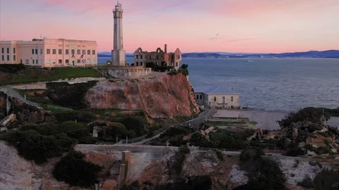 Aerial: Alcatraz island prison at sunris... | Stock Video | Pond5