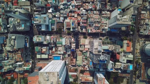 Aerial altitude streets pattern modern city traffic Nha Trang Vietnam resort sun Stock Footage 107121796