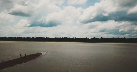 Aerial of Amazon River sandbars pullback shot Video stock 95411938