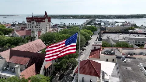 Aerial of American Flag at St Augustine Florida Stock Footage 275344695