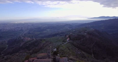 Aerial, an ancient small perched hamlet in Tuscany, Italy Stock-Footage 85743758