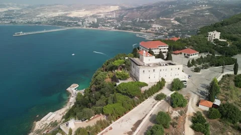 Aerial and drone view of Monastery of Our Lady of Noorieh Monastery (Dar Al.. Stock Footage 265013500
