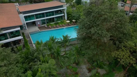 Aerial and drone view of the pool in Phuket resort, Thailand Stock Footage 264972166