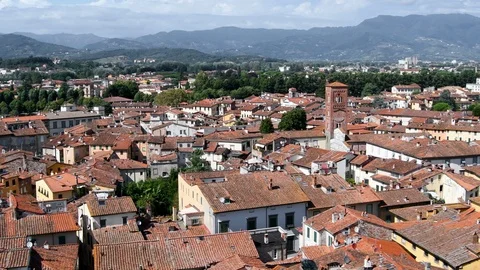 Aerial and panoramic Hyperlapse of Lucca in Tuscany Stock Footage 113464394