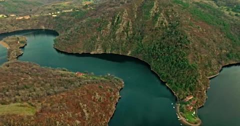 Aerial and panoramic view of the sinuous curves of the Loire Video stock 268646622