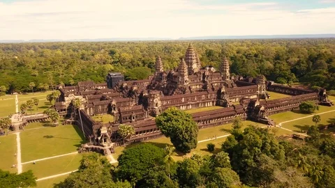 Aerial of Angkor Wat Temple, Siem Reap, Cambodia, 4K Stock Footage