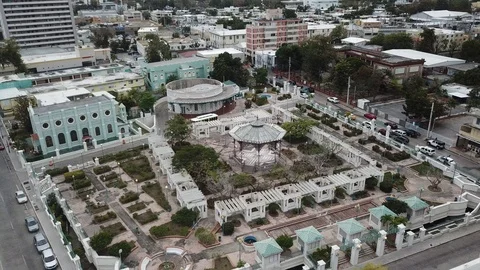 AERIAL: angled down wide rotation around the entirety of the Parque Urbano 스톡 동영상 106077520
