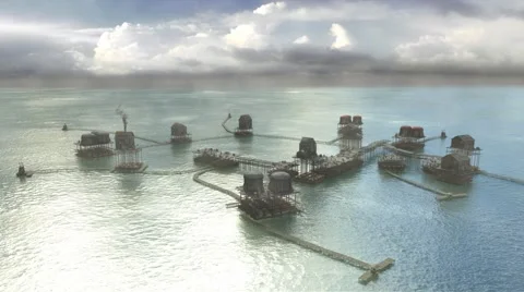 Aerial of animated built structure in sea on a sunny day Vídeo Stock 67555274